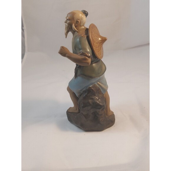 Chinese Shiwan Artistic Ceramic Mudman Fisherman Glazed Figurine 9.5" tall vtg - Picture 4 of 10